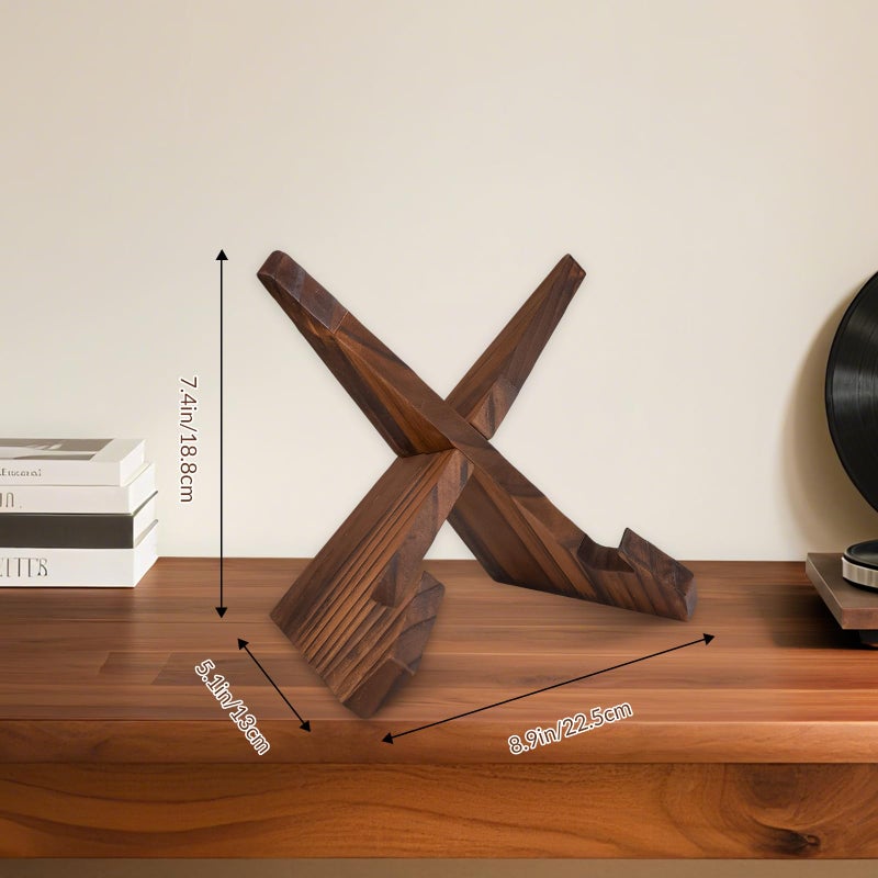 Snado â€ŒNow Playing Vinyl Record Album Stand - Rustic Brown Handcrafted Solid Wood Retro Display & Storage Holder, Gifts for LP Lovers - Image 4