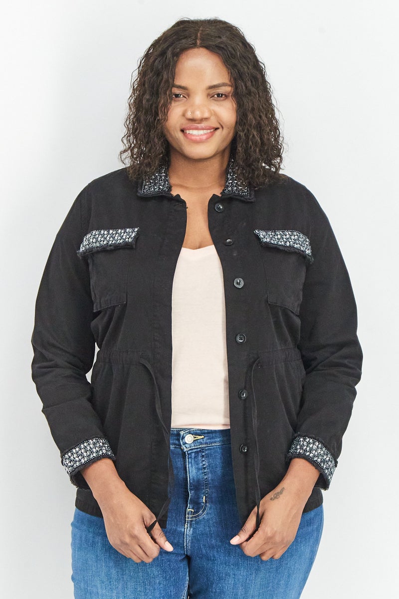 TWINSET Women Textured Long Sleeve Jacket, Black - Image 1