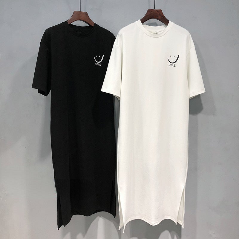 Summer Casual College Style Printed Tee Dress Women White - Image 1