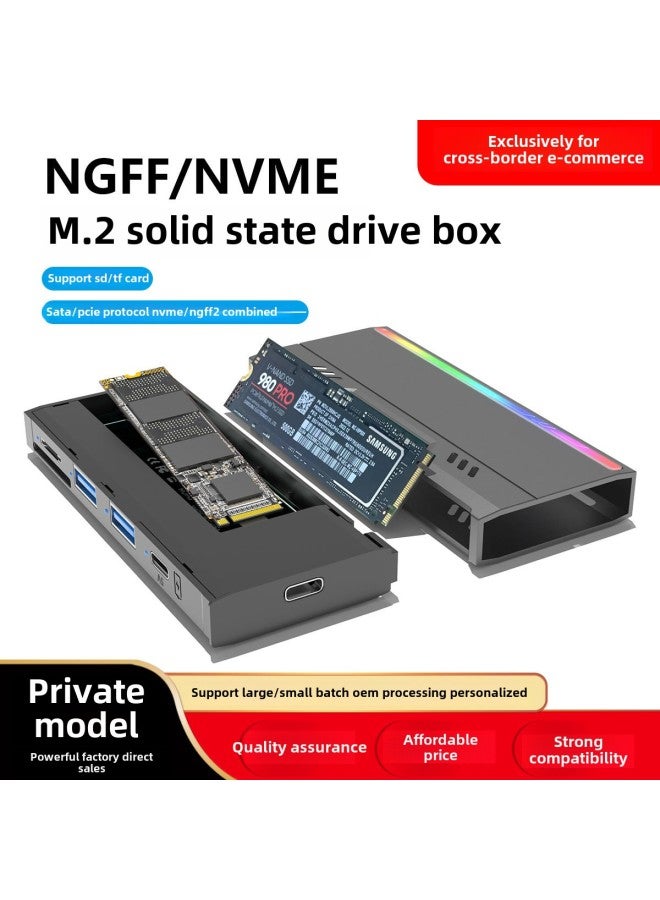 Private Model Multi-functional M.2 Solid State Hard Disk Box NGFF/NVM Dual Protocol HUB/SD/TF Hard Disk Box-Color:Black - Image 5