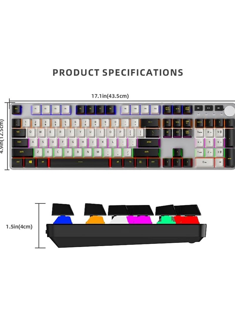 ZIPFORCE - RGB Anti-ghosting Mechanical Keyboard, Tactile Blue Switches, Adjustable Knob for Keyboard Brightness, 108 Keys Gaming Keyboard, 3 Mode (Black) - Image 1