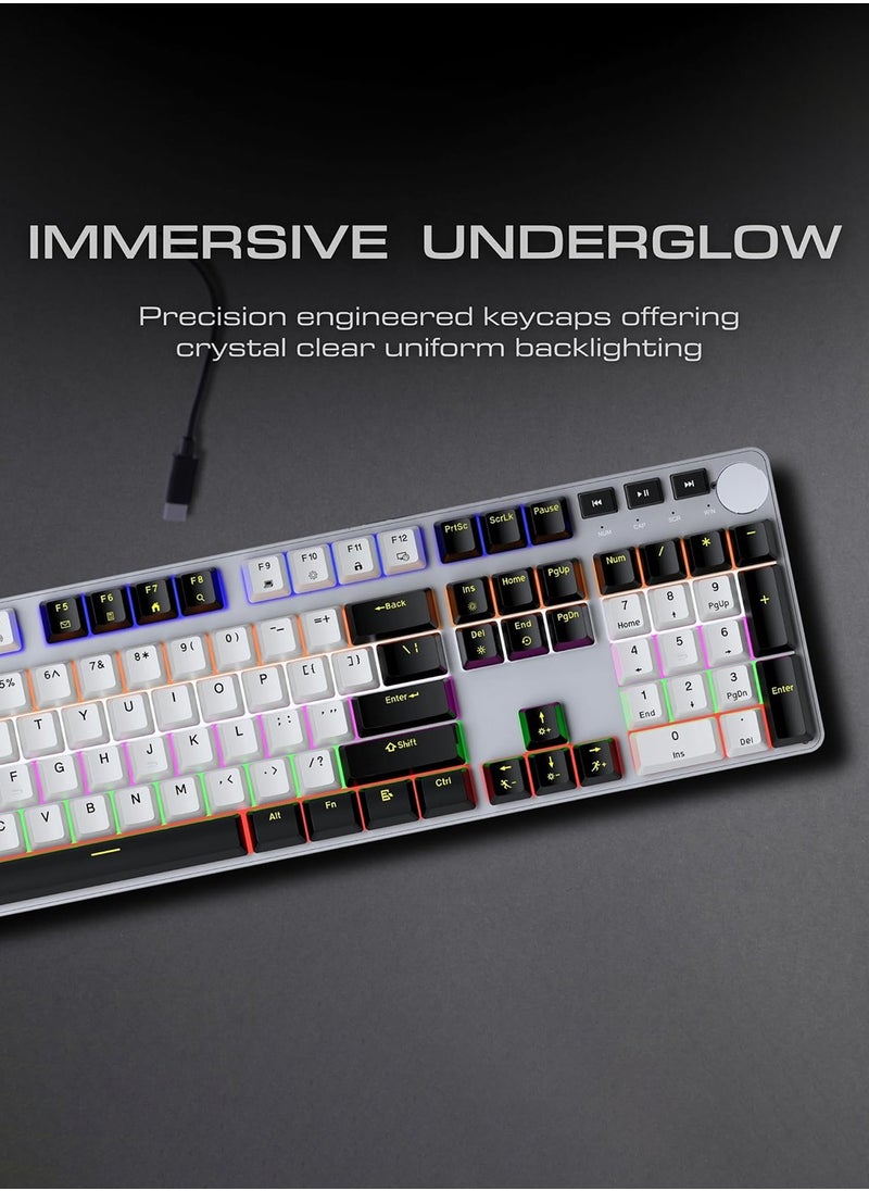 ZIPFORCE - RGB Anti-ghosting Mechanical Keyboard, Tactile Blue Switches, Adjustable Knob for Keyboard Brightness, 108 Keys Gaming Keyboard, 3 Mode (Black) - Image 1