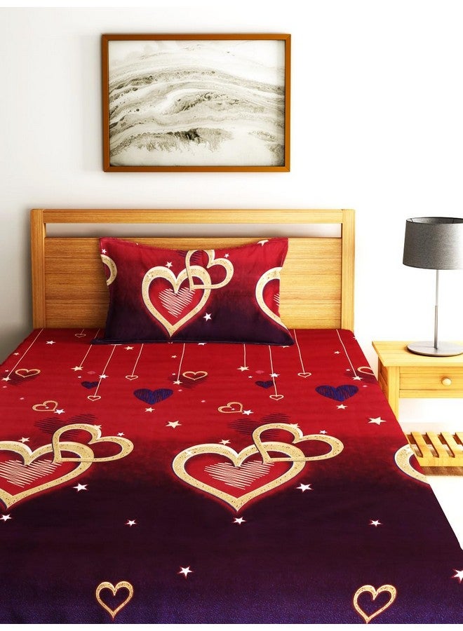 Fashion String شيت سرير مفرد من ميكروفايبر فاشن سترينغ 144 TC بقلبين أحمر الكرز مع غطاء وسادة واحد - Image 2
