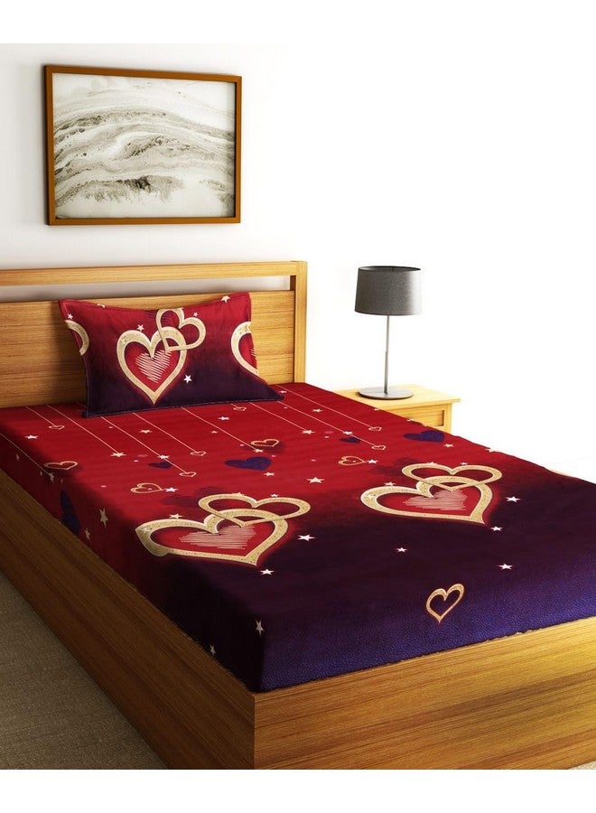 Fashion String شيت سرير مفرد من ميكروفايبر فاشن سترينغ 144 TC بقلبين أحمر الكرز مع غطاء وسادة واحد - Image 1
