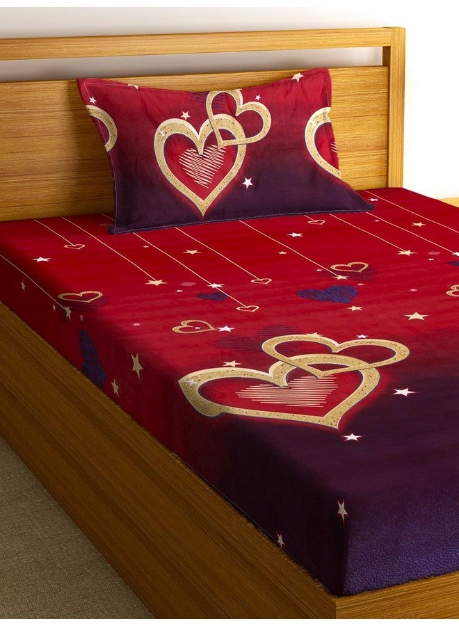 Fashion String شيت سرير مفرد من ميكروفايبر فاشن سترينغ 144 TC بقلبين أحمر الكرز مع غطاء وسادة واحد - Image 3