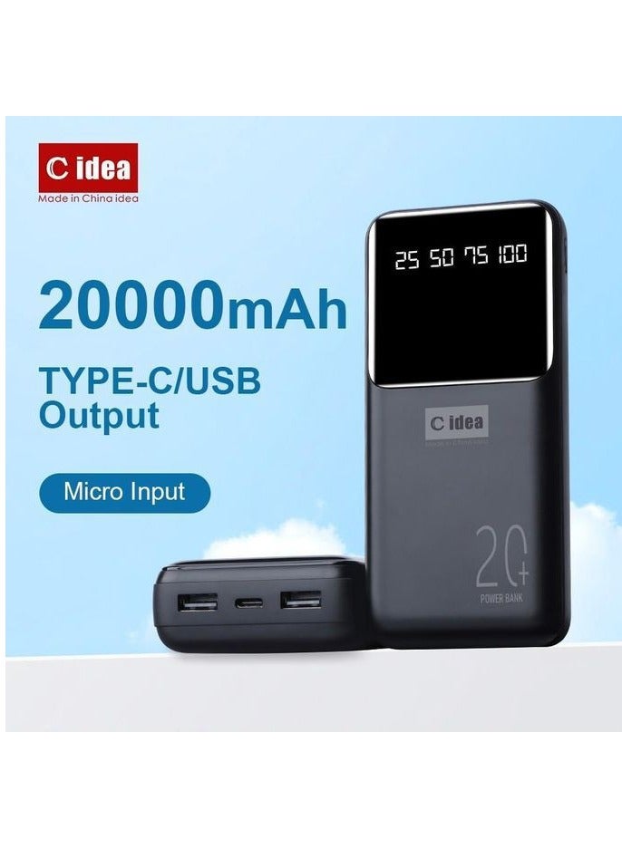 C idea 20000 mAh Power Bank Portable Charger – Simultaneous Charging for Smartphones, Tablets, Gaming Devices, Bluetooth & More – Compact, Travel-Friendly Design for On-the-Go Power Anywhere - Black - Image 1