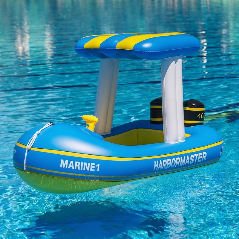 ZONETECH Harbor Master Inflatable Patrol Boat Pool Float Ride-On with Water Squirter - Image 2