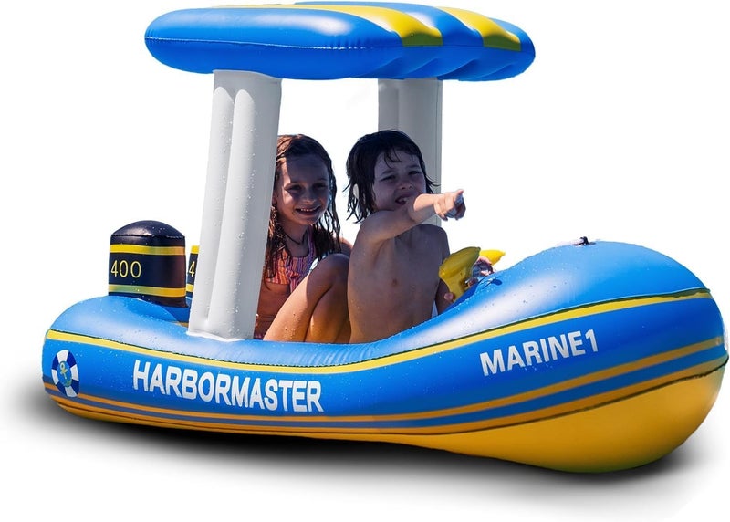ZONETECH Harbor Master Inflatable Patrol Boat Pool Float Ride-On with Water Squirter - Image 1