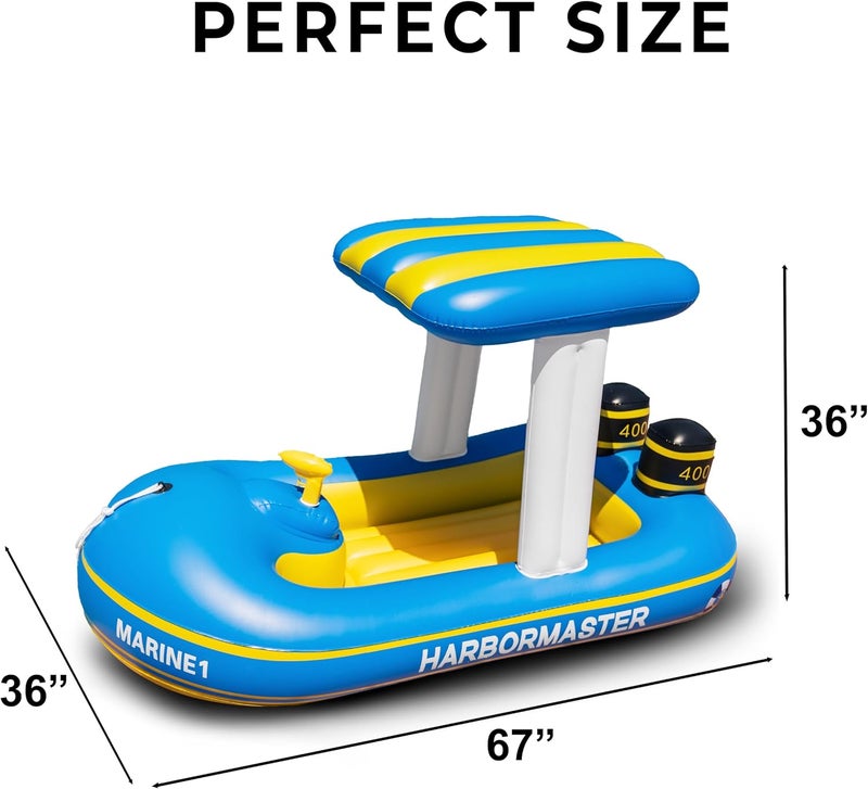 ZONETECH Harbor Master Inflatable Patrol Boat Pool Float Ride-On with Water Squirter - Image 3