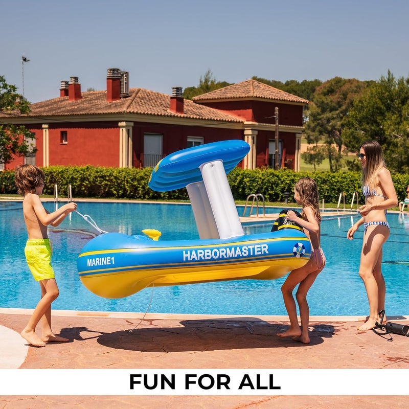 ZONETECH Harbor Master Inflatable Patrol Boat Pool Float Ride-On with Water Squirter - Image 5