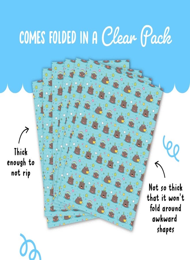 CENTRAL 23 Blue Wrapping Paper - 6 Sheets Of Birthday Gift Wrap - Hippo Swimming - Hippopotamus Star Rainbow - For Men Women Kids - Comes With Stickers - Image 4