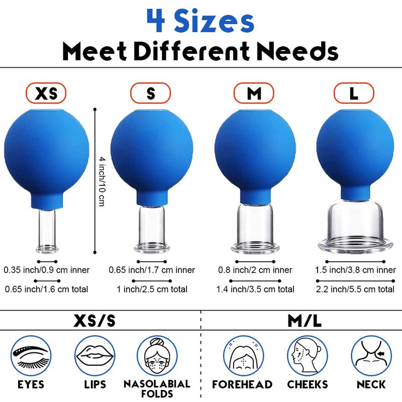 Vinban 4 PCS Glass Facial Cupping Set Silicone Vacuum Suction Cupping Professional Massager Therapy A Kit For Anti Cellulite Anti Wrinkle and Instantly Ageless Skin For Eyes Face and Body - Image 5