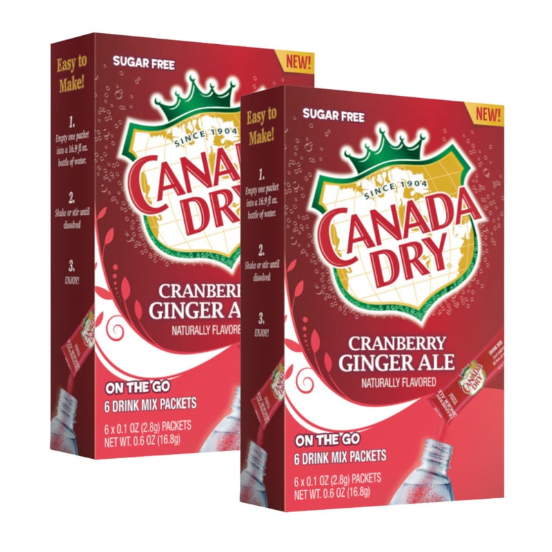 LLE Canada Dry Powder Drink Mix Cranberry Ginger Ale Flavor, Sugar Free & Delicious Water Enhancer Easy to Prepare Powdered Beverages for Picnic Camping Outdoor Drinks 6ct Box, 2 Boxes-12 Sticks Total - Image 1