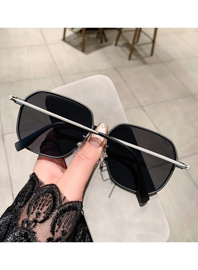 Hexagonal Polarized Sunglasses Men Women Geometric Square Small Vintage Metal Frame Retro Shade Glasses - Image 2