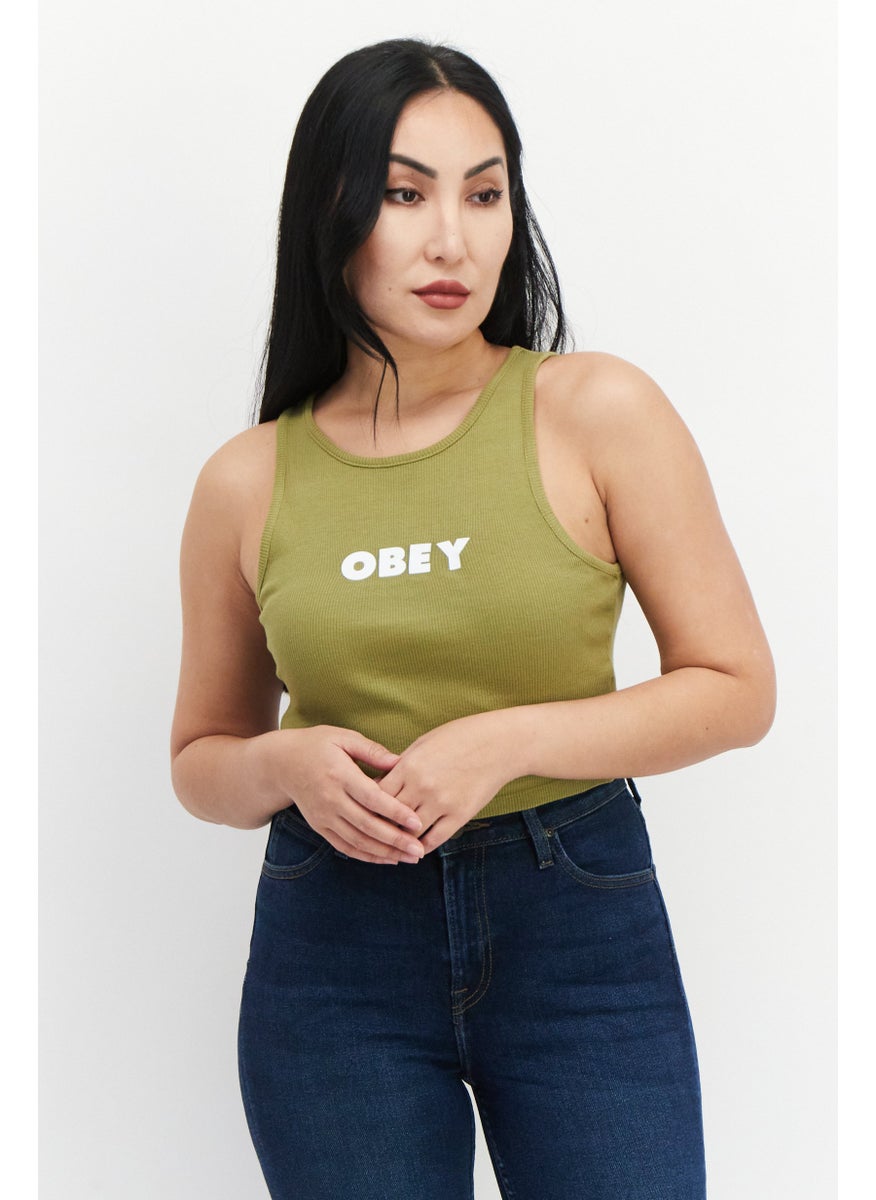 OBEY Women Round Neck Sleeveless Ribbed Tank Top, Olive  - Image 1