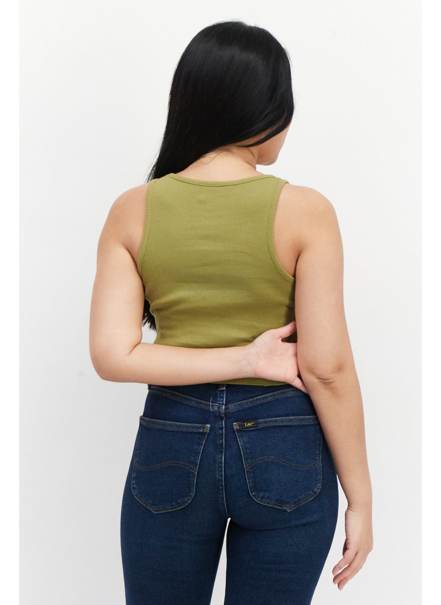 OBEY Women Round Neck Sleeveless Ribbed Tank Top, Olive  - Image 4