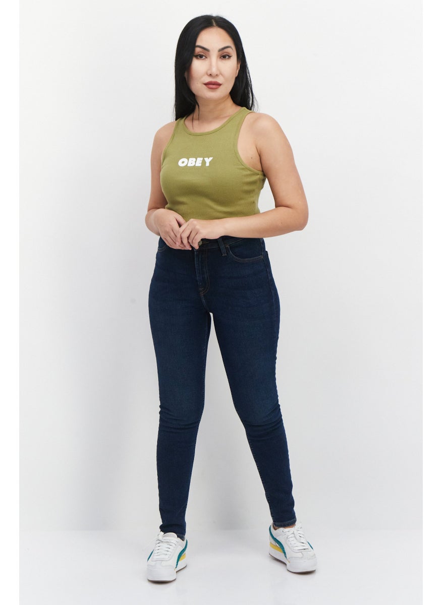 OBEY Women Round Neck Sleeveless Ribbed Tank Top, Olive  - Image 2