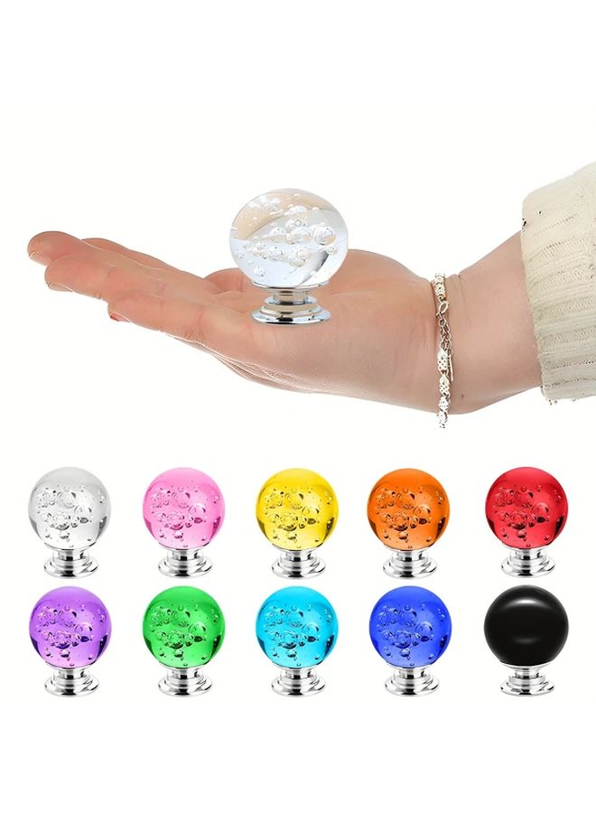 10pcs Polished Metal Crystal Cabinet Knobs Round Bubble Glass Drawer Pulls - Image 1