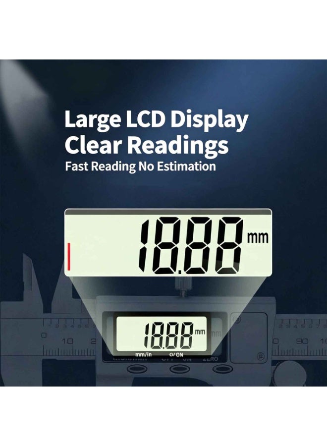 أداة قياس رقمية، ميكرومتر رقمي من الفولاذ المقاوم للصدأ مزود بشاشة LCD كبيرة، سهولة التبديل بين النظامين الإنجليزي والمتري، أداة قياس 6 بوصات للأعمال اليدوية/المنزلية - Image 4
