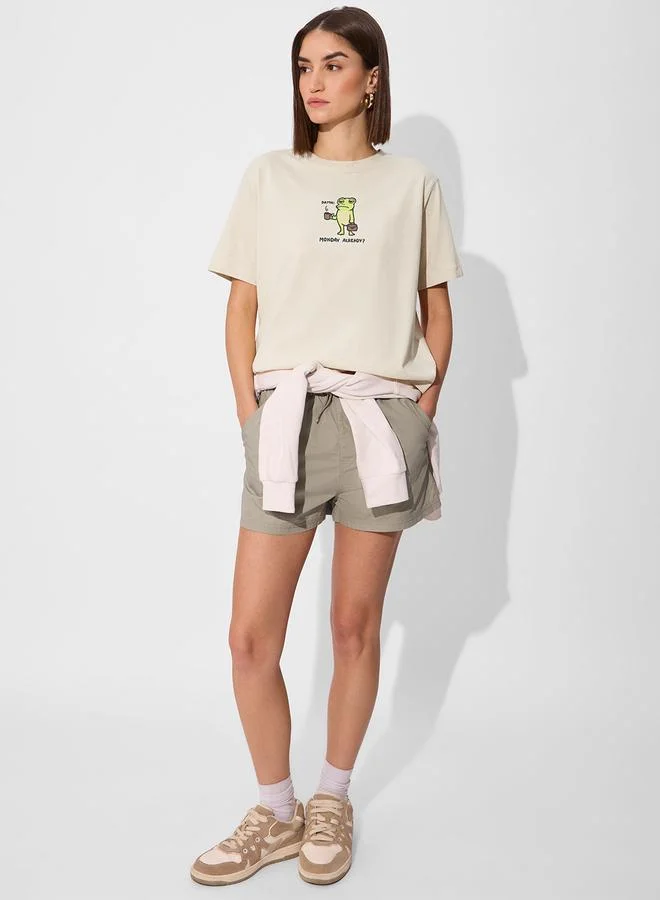 The Souled Store Cream Frog Graphic Relaxed Fit T-Shirt