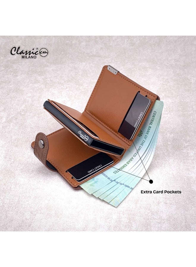 كلاسيك ميلانو محفظة كلاسيك ميلانو بحماية RFID للرجال والنساء - حامل بطاقات أوتوماتيكي بتصميم بوب أب - محفظة بطاقات آمنة ومدمجة للرجال - محفظة أنيقة للرجال والنساء  - Image 4