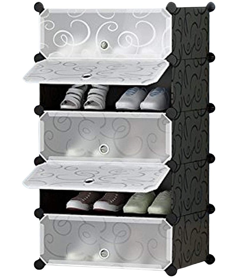 AYSIS DIY Shoe Rack Organizer/Multi-Purpose Plastic 5 Layers Portable and Folding Shoe Rack (Black) - Image 1