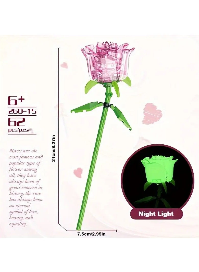 Toko Rose Building Block DIY | 1 Pc | Glows in the Dark | Valentine’s Day & Special Occasion Gift  - Image 2