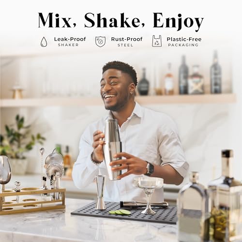 BARE BARREL® Mixology Bartender Kit Bar Set | 16-Piece Cocktail Shaker Set | Martini Barware Mixing Tools for Home Bartending | Incl. 35 Recipe Cards | Gift Set (28oz Boston Shaker, Silver/Natural) - Image 3