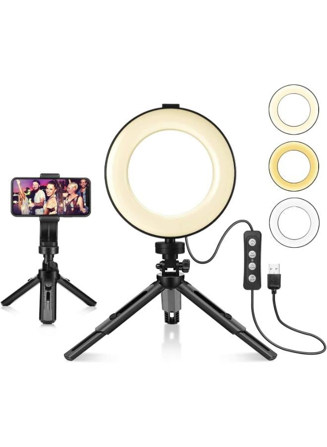 حلقة إضاءة وحامل ثلاثي القوائم مع حامل للكاميرا والموبايل - Image 1