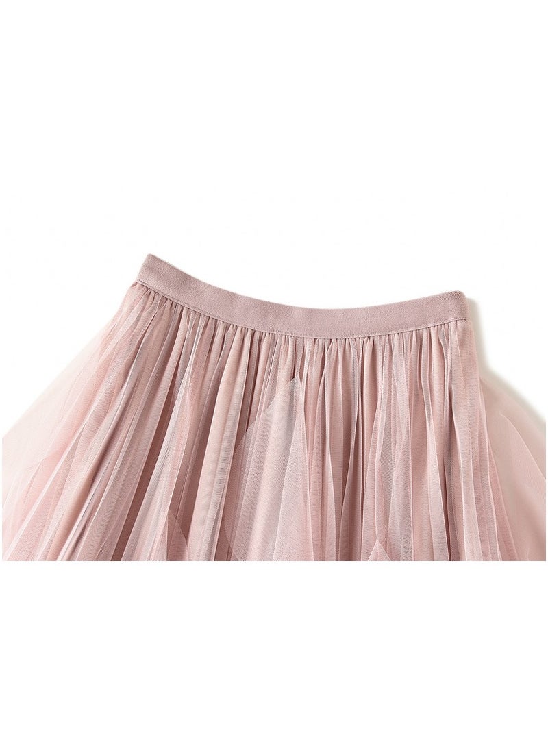 Loquat Women's High Waisted Ruffled Edge Patchwork Mesh Skirt Pink  - Image 2
