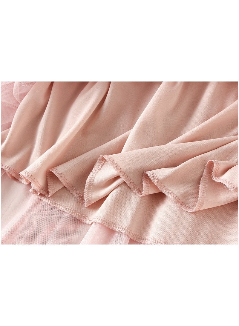 Loquat Women's High Waisted Ruffled Edge Patchwork Mesh Skirt Pink  - Image 3