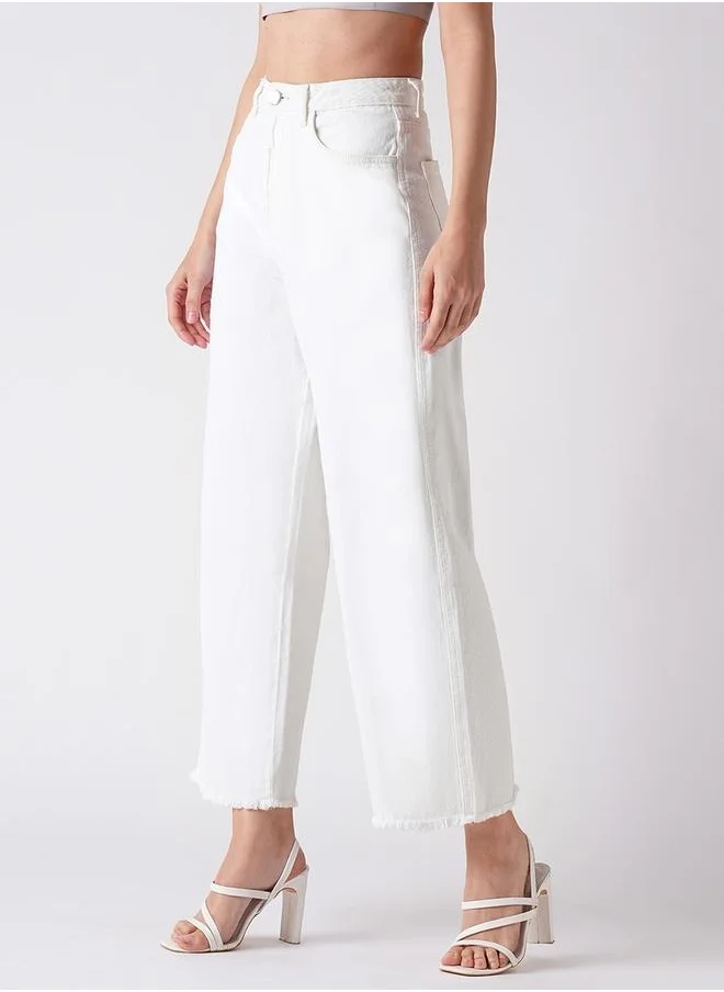 جلو باص Solid High Rise Wide Leg Jeans with Pockets by Styli