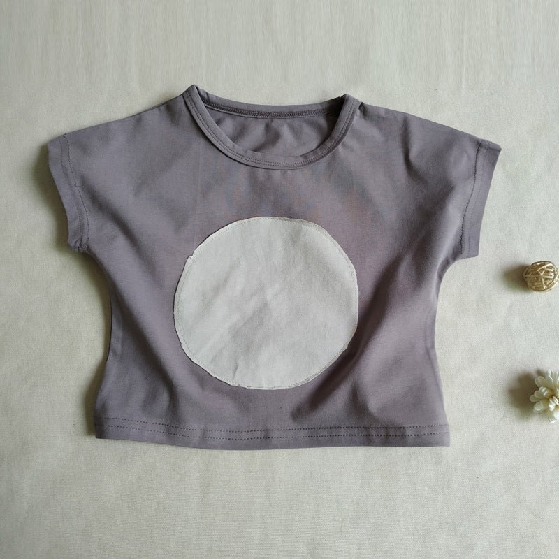 Korean-Style Retro-Style Boys And Girls Neutral-Style Circle Cloth Washed Cotton Loose Short-Sleeved T-Shirt Baby Stylish Toddler T-Shirt - Image 1
