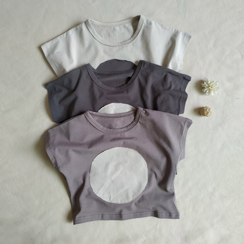 Korean-Style Retro-Style Boys And Girls Neutral-Style Circle Cloth Washed Cotton Loose Short-Sleeved T-Shirt Baby Stylish Toddler T-Shirt - Image 3