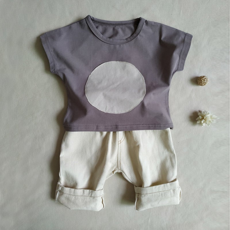Korean-Style Retro-Style Boys And Girls Neutral-Style Circle Cloth Washed Cotton Loose Short-Sleeved T-Shirt Baby Stylish Toddler T-Shirt - Image 5