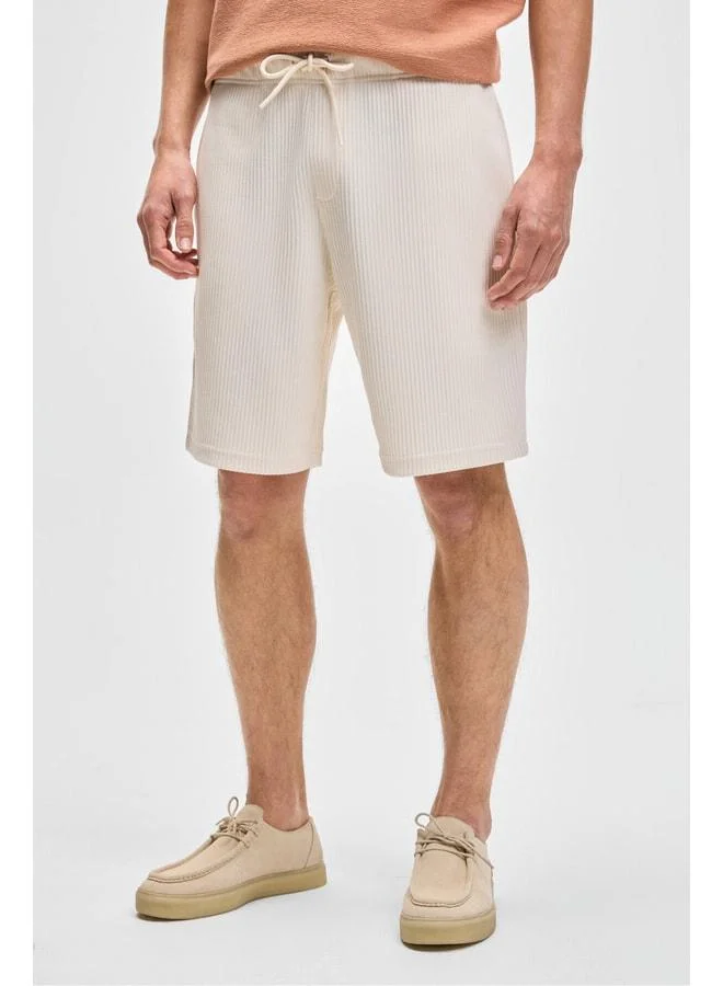 Grimelange MALYES Men's Elastic Waist Corded Short with Double Side and Single Back Pocket, Relaxed Fit Cream Shorts & Bermuda.