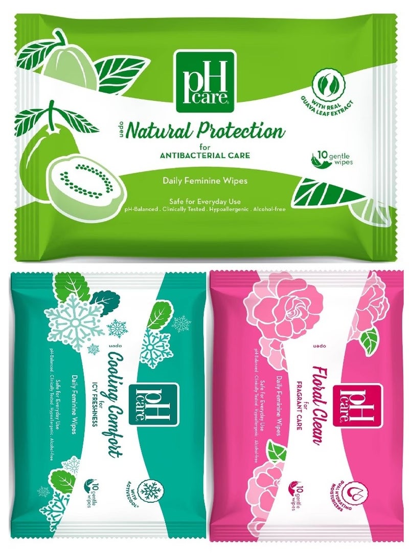 بي إتش كير مجموعة من مناديل يومية نسائية حماية طبيعية 10 مناديل ومناديل نسائية يومية تنظيف الأزهار 10 مناديل و مناديل نسائية يومية راحة تبريد 10 مناديل مبللة - Image 1