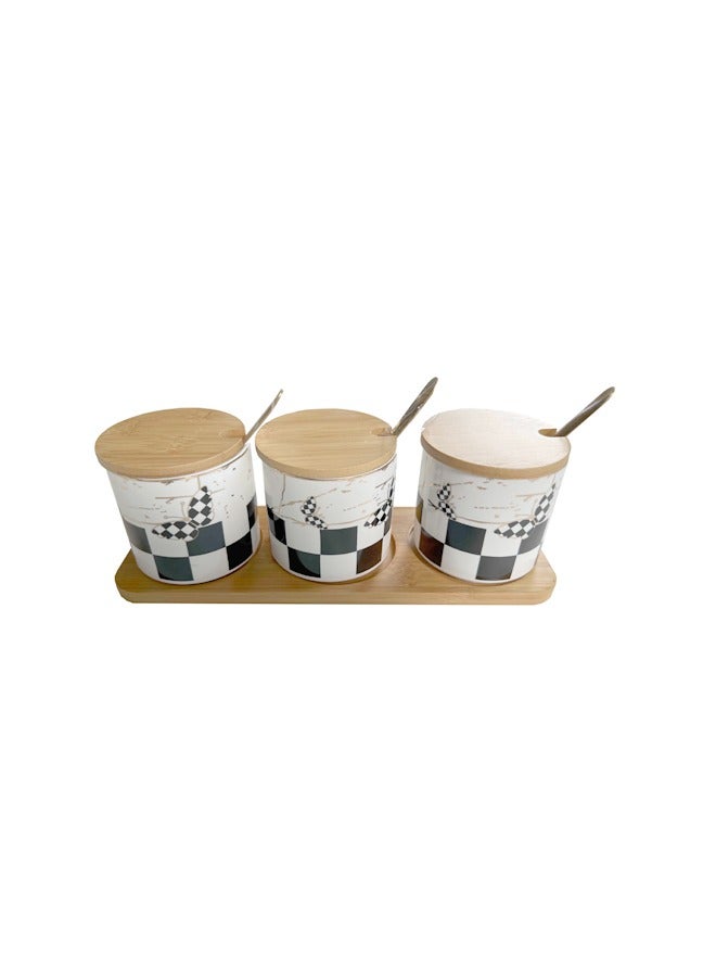 Ceramic Condiment Jar Seasoning Container with Lids,Salt Sugar Pepper Spice Container Bowls Pot with Spoon Porcelain Pot