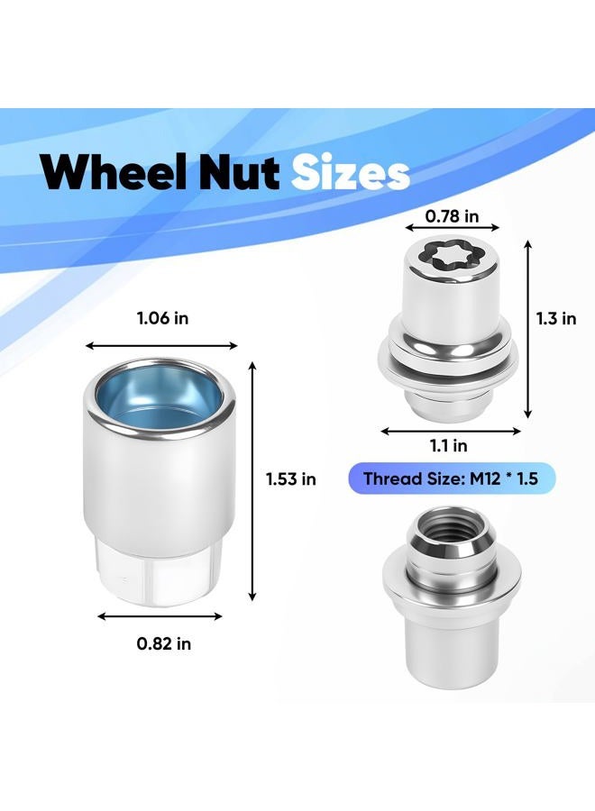 chufa M12x1.5 Wheel Lock Lug Nuts Set, Chrome Anti-Theft Locks with Key, Fits 2001–2025 Toyota Avalon Camry Corolla Prius RAV4 C-HR Tacoma Venza Yaris & Lexus (Check Fitment) – 4 Locks + 1 Key - Image 3