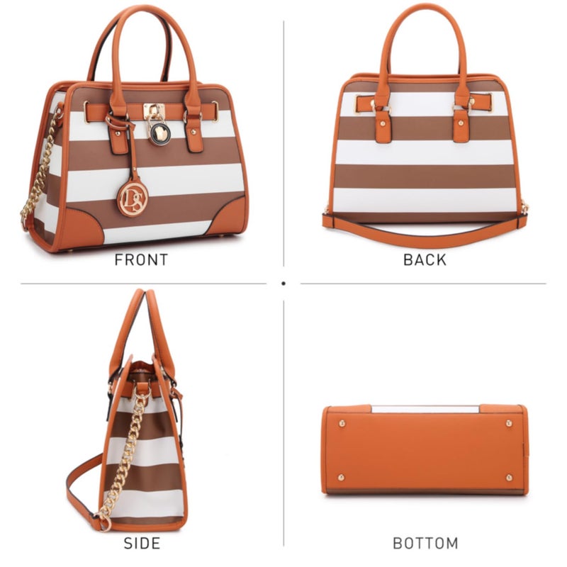 Dasein Women Handbags Top Handle Satchel Purse Shoulder Bag Hobo Bag Work Bag Set 2pcs (Coffee/White) - Image 3