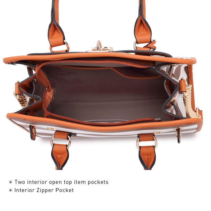 Dasein Women Handbags Top Handle Satchel Purse Shoulder Bag Hobo Bag Work Bag Set 2pcs (Coffee/White) - Image 5