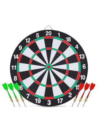 مجموعة لوحة رمي سهام مزدوجة الاوجه، لوحة نشان عملية للاستخدام مع 6 سهام بسنون معدنية، لعبة مثالية للاماكن الداخلية والخارجية للبالغين والمراهقين والمكتب للعائلة وممارسة الرياضة والترفيه