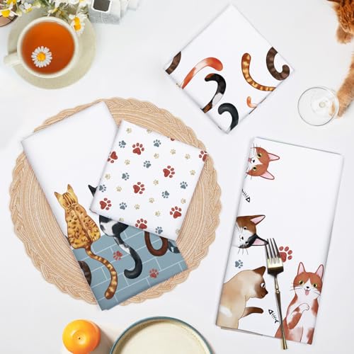 Arquiel Cats Tea Towels, Cotton Kitchen Towel 18.9 × 27.5 inch, Quick Drying Dish Cloth for Cat Lovers Party Anniversary Holiday Decoration Housewarming Gifts - Image 2