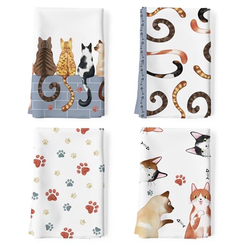 Arquiel Cats Tea Towels, Cotton Kitchen Towel 18.9 × 27.5 inch, Quick Drying Dish Cloth for Cat Lovers Party Anniversary Holiday Decoration Housewarming Gifts - Image 1