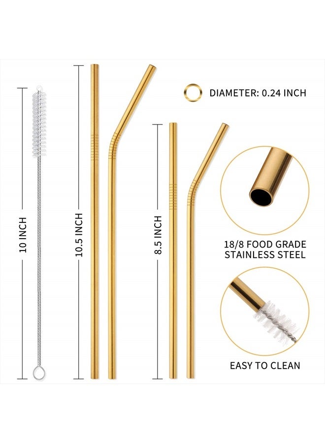 Hiware 12-Pack Gold Stainless Steel Straws Reusable with Case - Metal Drinking Straws for 30oz & 20oz Tumblers Yeti Dishwasher Safe, 2 Brushes Included - Image 2