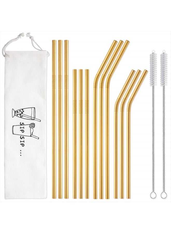 Hiware 12-Pack Gold Stainless Steel Straws Reusable with Case - Metal Drinking Straws for 30oz & 20oz Tumblers Yeti Dishwasher Safe, 2 Brushes Included - Image 1