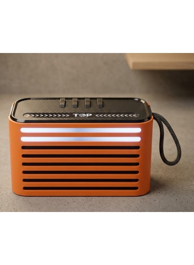 TOP T303 Portable Bluetooth Speaker 5W Wireless Speaker with RGB Lights, Strong Bass, TF Card & AUX Support, 1200mAh Rechargeable Battery - Orange - Image 2