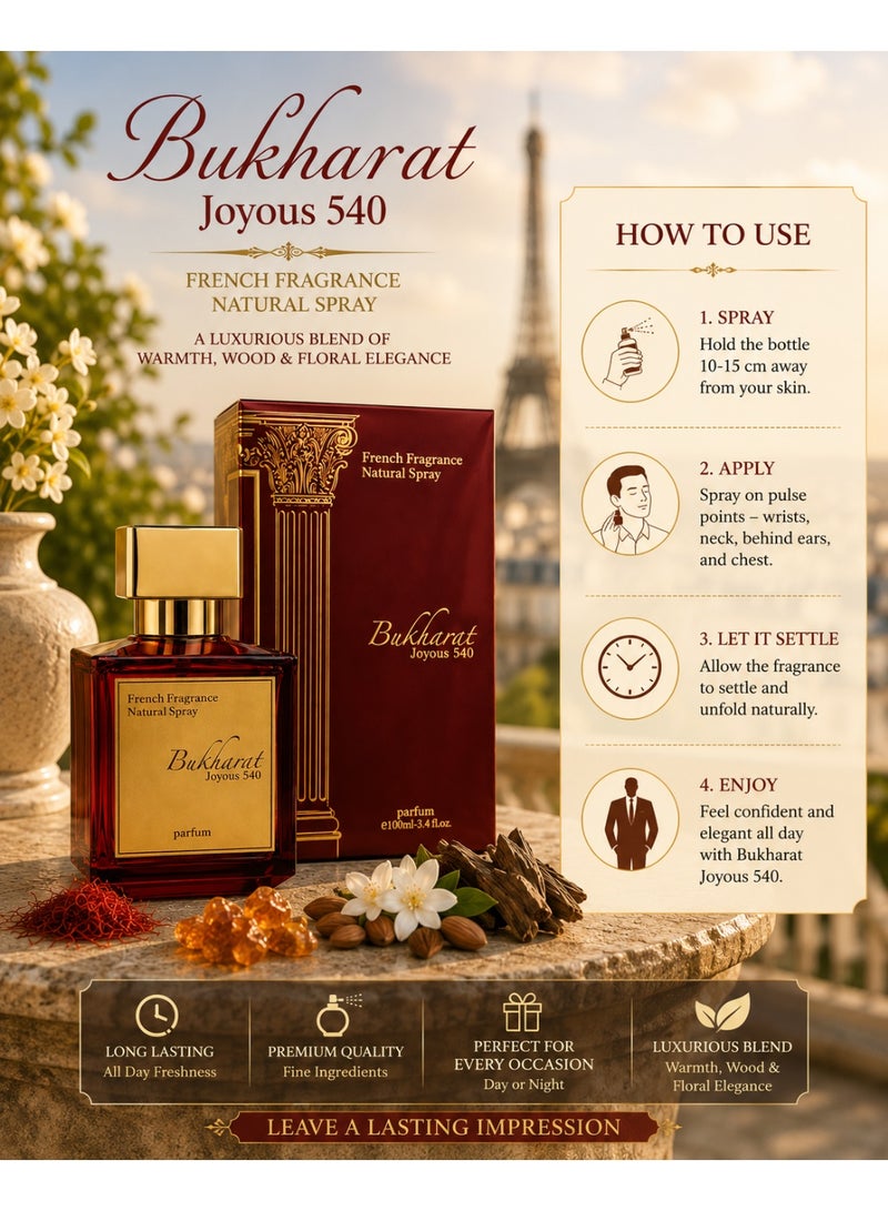 جويوس عطر جويوس فرينش بخورات روج 540 او دو بارفان للرجال والنساء، 100 مل - Image 3