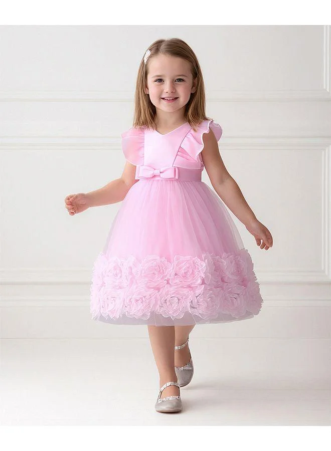 Mark & Mia Mark & Mia V Neck Floral Embellished Frill Sleeves Dress - Pink