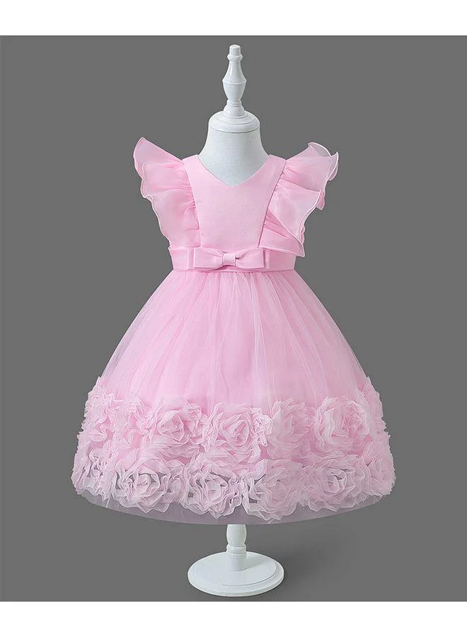 Mark & Mia Mark & Mia V Neck Floral Embellished Frill Sleeves Dress - Pink